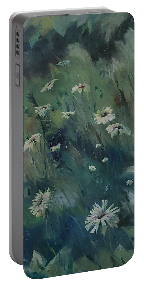 Flower Portable Battery Charger featuring the painting Daisy-A-Day by Sheila Romard