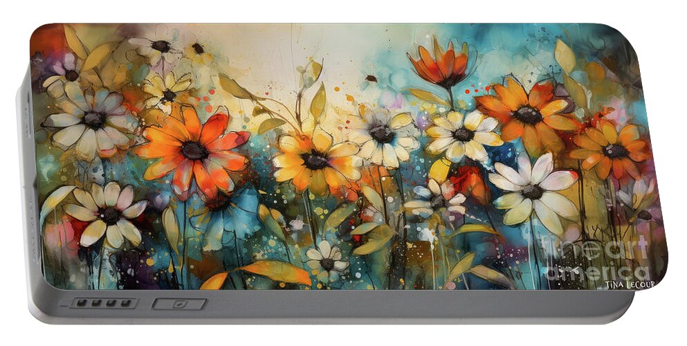 Daisy Flowers Portable Battery Charger featuring the painting Daisy Flower Garden by Tina LeCour