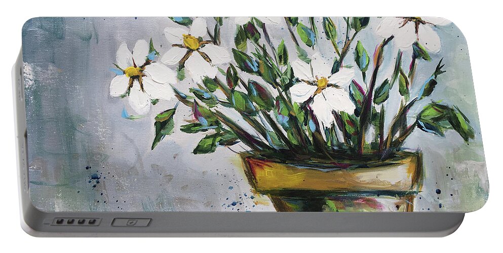 Daisy Gardenias Portable Battery Charger featuring the painting Daisy Gardenias by Roxy Rich
