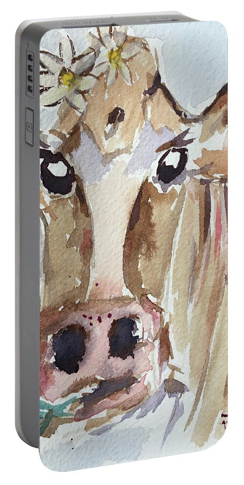 Cow Portable Battery Charger featuring the painting Daisy Mae by Roxy Rich