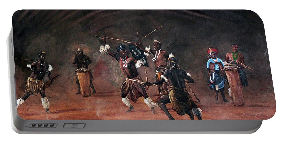 African Art Portable Battery Charger featuring the painting Dance Of Spears by Ronnie Moyo