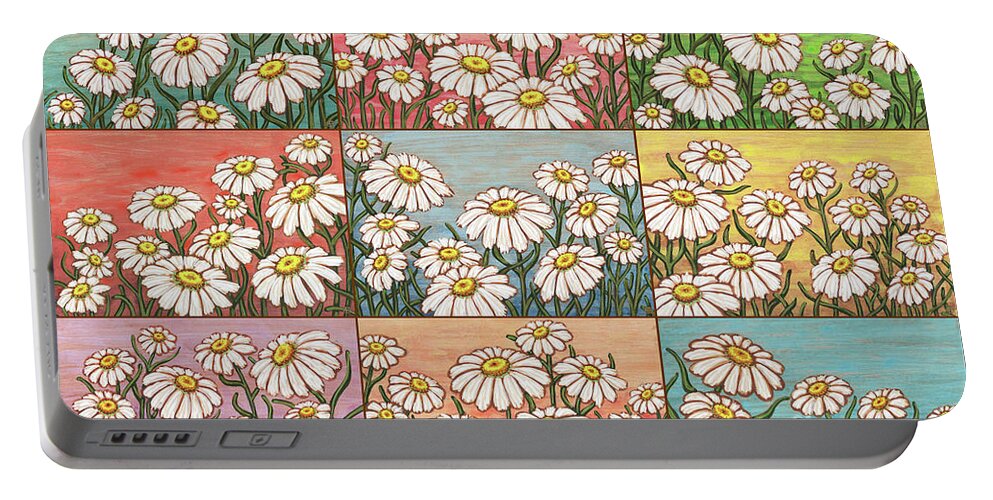 Daisy Portable Battery Charger featuring the painting Dancing Daisy Daydreams Collection by Amy E Fraser