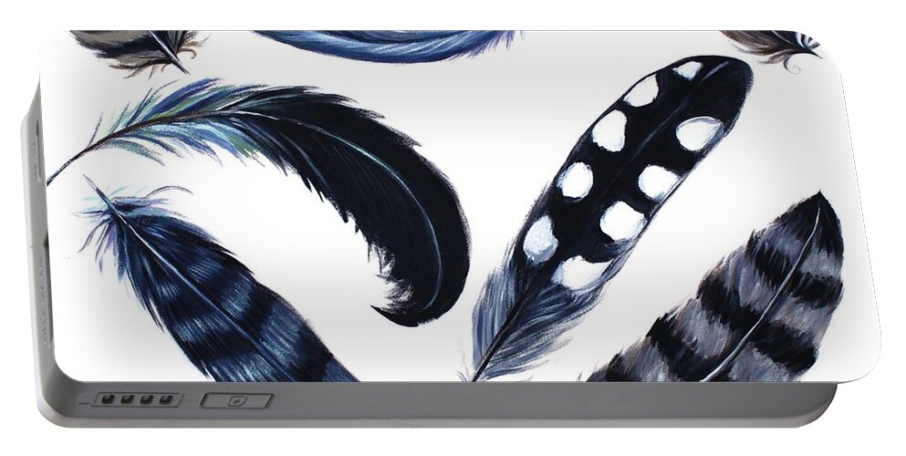 Feathers Portable Battery Charger featuring the painting Dancing Feathers by Elizabeth Robinette Tyndall