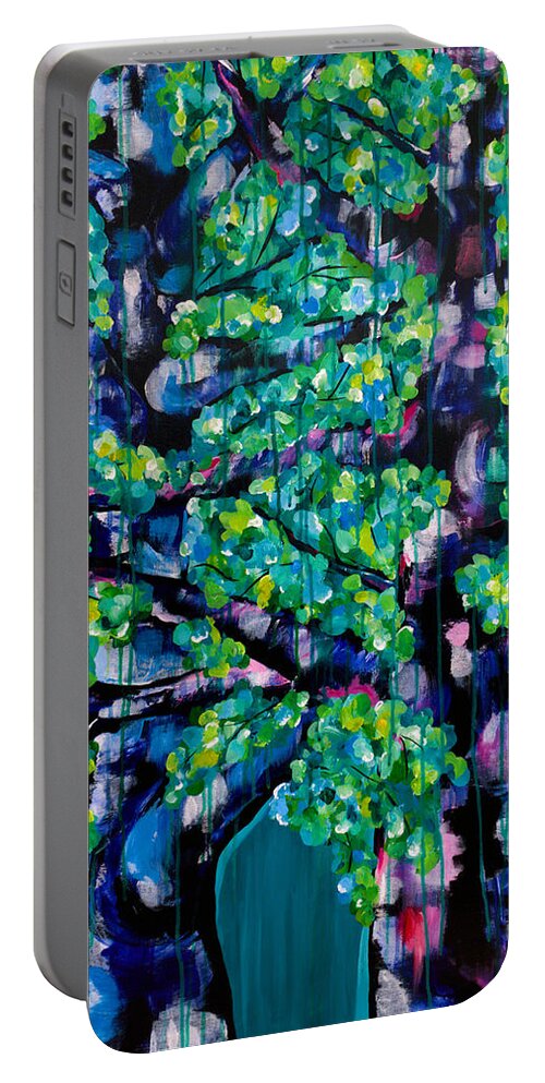 Trees Portable Battery Charger featuring the painting Dancing in the Rain by Beth Ann Scott
