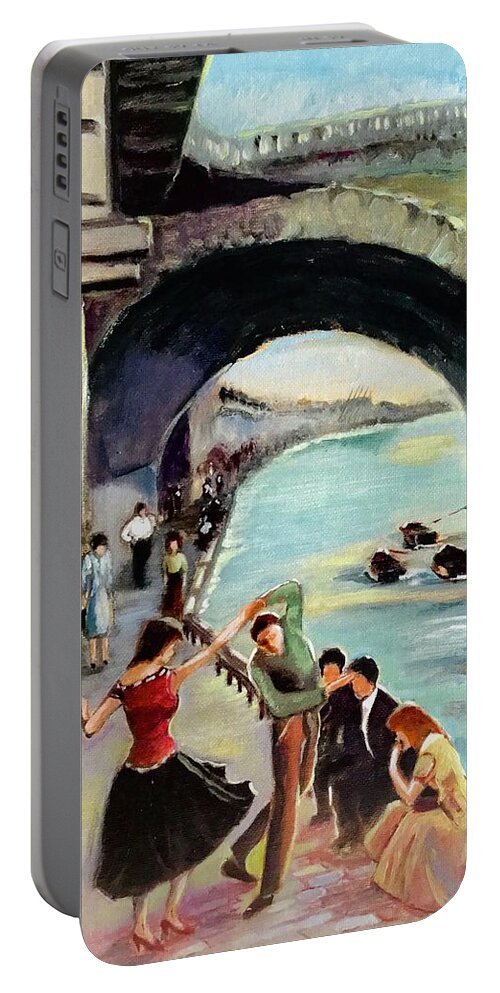Dancing Portable Battery Charger featuring the painting Dancing rock-and-roll by Lana Sylber