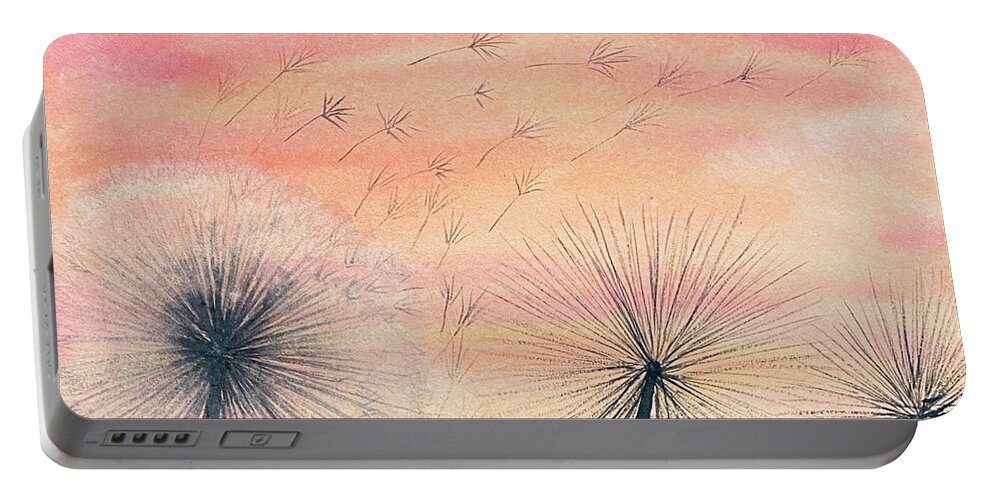 Dandelions Portable Battery Charger featuring the painting Dandelions at Sunset by Lisa Neuman
