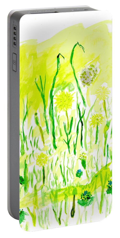 Dandelions Portable Battery Charger featuring the painting Dandelions by Branwen Drew