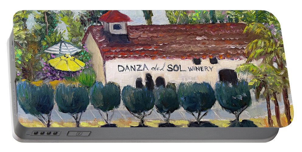 Danza Del Sol Portable Battery Charger featuring the painting Danza del Sol Winery by Roxy Rich