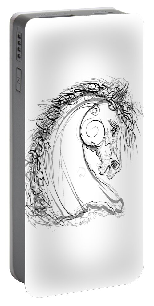  Drawing Portable Battery Charger featuring the drawing Dark Stallion Design Line Drawing by OLena Art