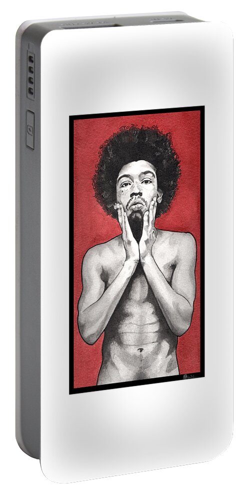 Portrait Portable Battery Charger featuring the painting Davis In Red-Full Length by Tiffany DiGiacomo