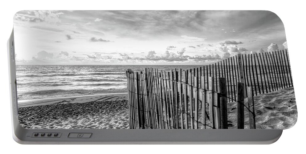 Clouds Portable Battery Charger featuring the photograph Daybreak on the Dunes Black and White in Square by Debra and Dave Vanderlaan