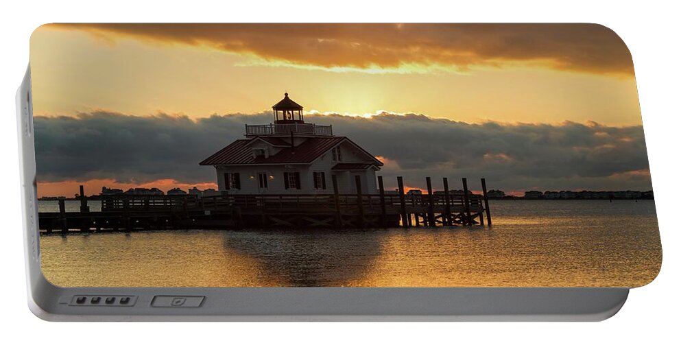 Architecture Portable Battery Charger featuring the photograph Daybreak over Roanoke Marshes Lighthouse by Liza Eckardt