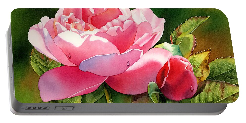 Rose Portable Battery Charger featuring the painting Dazzling Rose by Espero Art