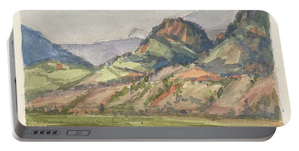 Plein Air On The Yellowstone Portable Battery Charger featuring the painting Deaf Jim Knob and Electric Paek by Les Herman