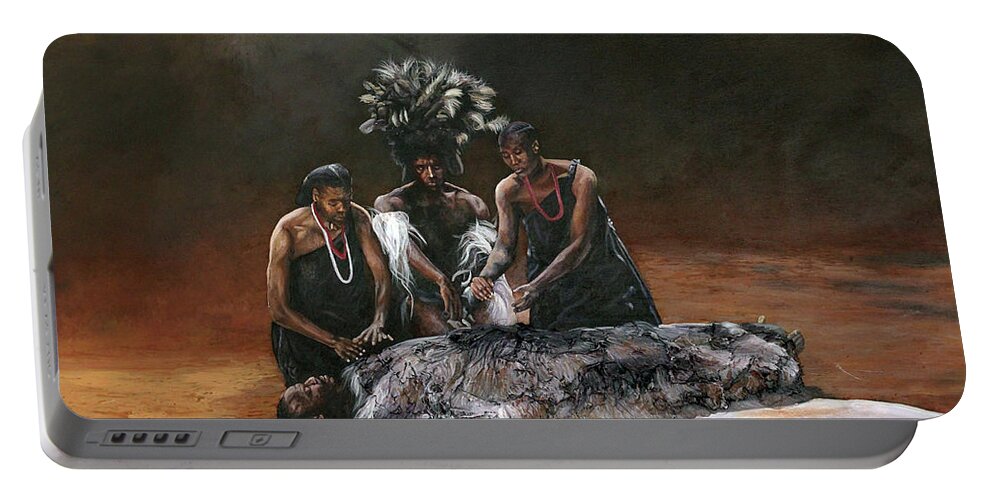 African Art Portable Battery Charger featuring the painting Death of Nandi by Ronnie Moyo