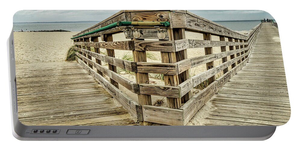 Boardwalk Portable Battery Charger featuring the photograph Decision Point to Fish Or Swim by Gary Slawsky