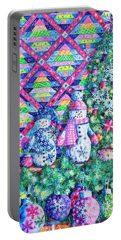 Quilt Portable Battery Charger featuring the painting Decorating for Christmas by Diane Phalen