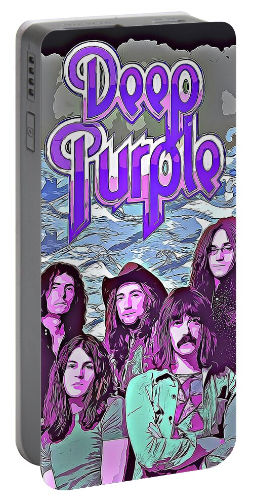 Deep Purple Portable Battery Charger featuring the mixed media Deep Purple Art Smoke On The Water by The Rocker Chic