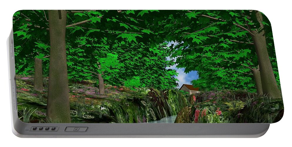Digital Woods Summer Seasonal Portable Battery Charger featuring the digital art Deep Woods by Bob Shimer
