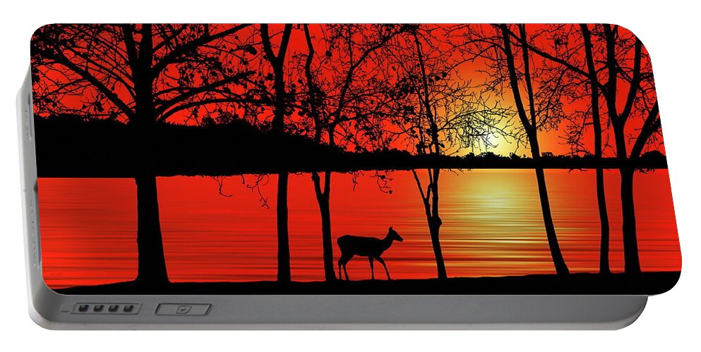 Deer Portable Battery Charger featuring the photograph Deer at Sunset by Andrea Kollo