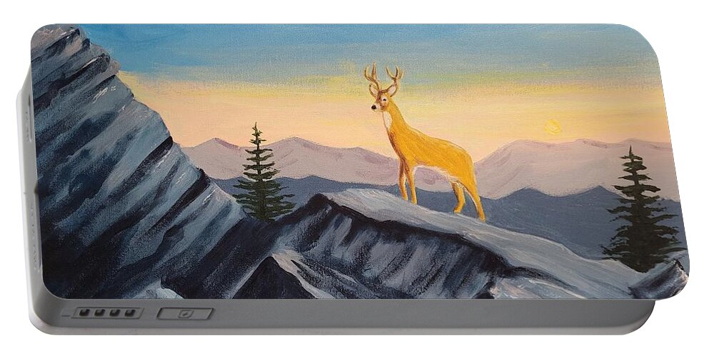 Deer Portable Battery Charger featuring the painting Deer on Grandfather Mountain by Stacy C Bottoms