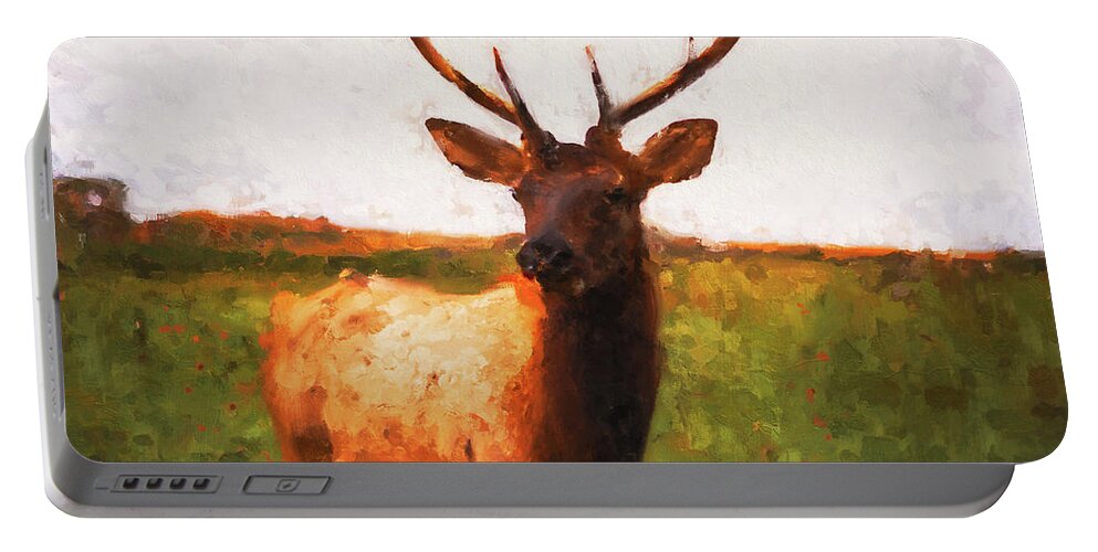 Deer Portrait Portable Battery Charger featuring the painting Deer Portrait - 05 by AM FineArtPrints