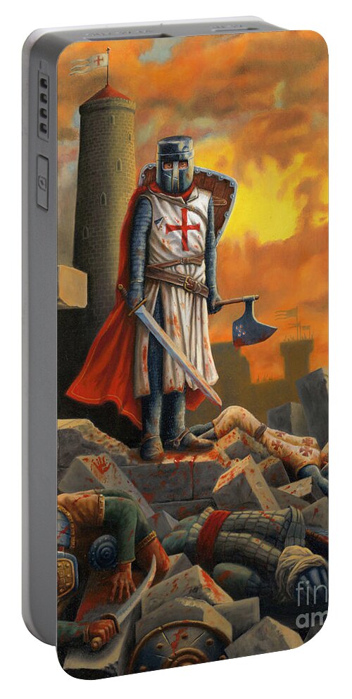 Medieval Portable Battery Charger featuring the painting Defender by Ken Kvamme