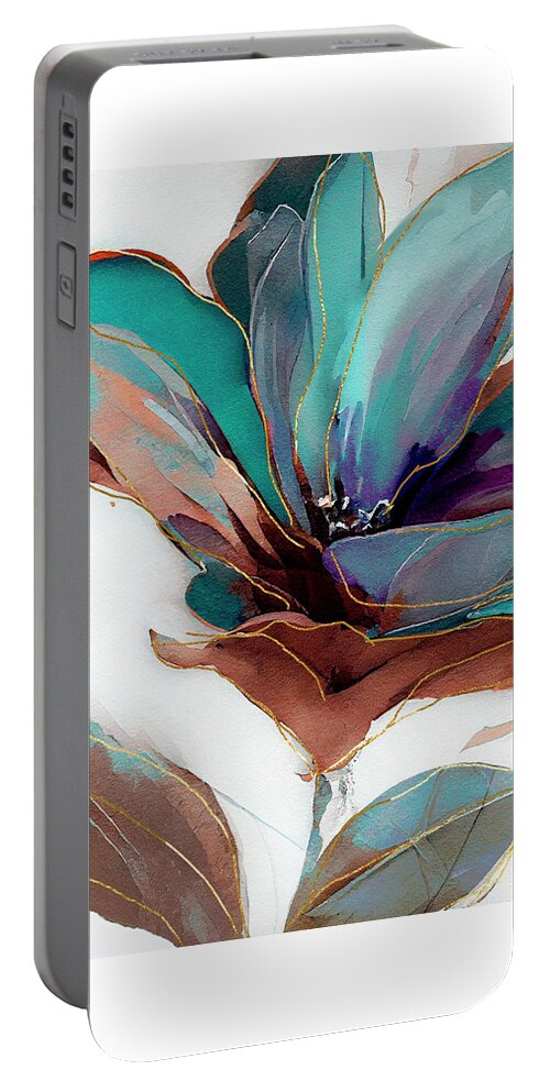 Abstract Flower Portable Battery Charger featuring the painting Defiant Nature I by Mindy Sommers