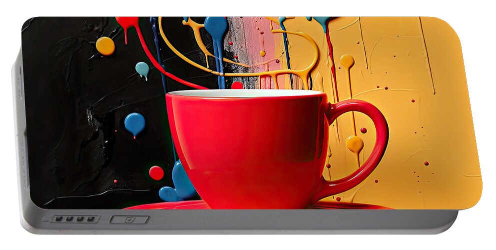 Red Cup Portable Battery Charger featuring the digital art Delight to the Senses by Lourry Legarde