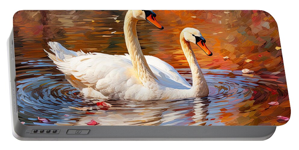 Autumn Swan Portable Battery Charger featuring the digital art Delightful Autumn by Lourry Legarde