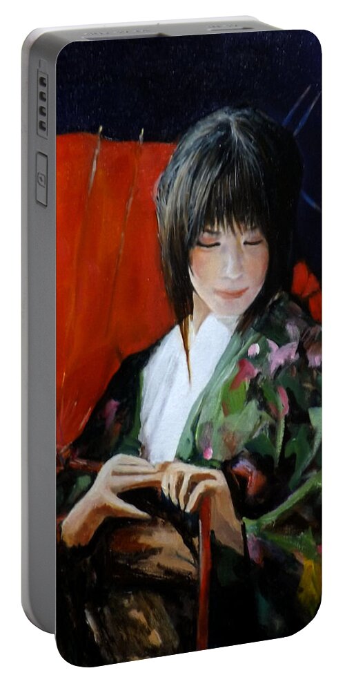 Japanese Portable Battery Charger featuring the painting Demure by Barry BLAKE