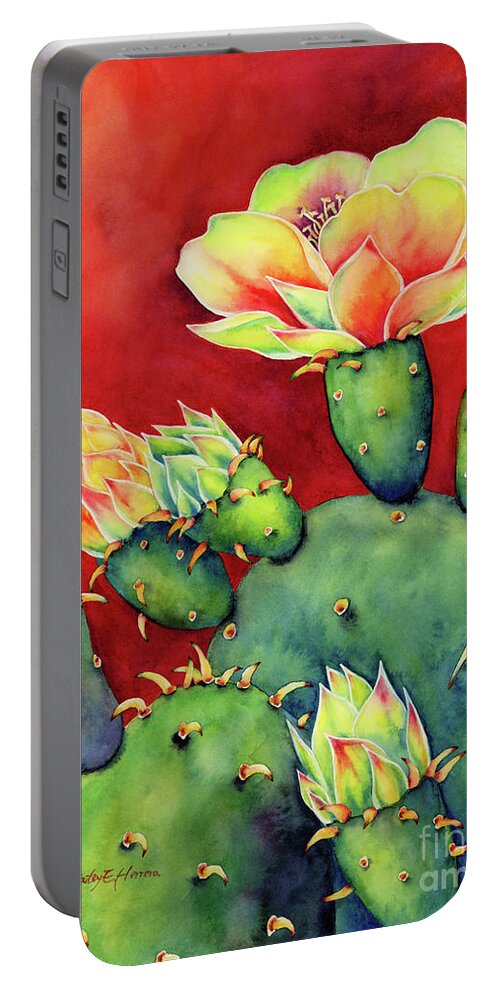 Cactus Portable Battery Charger featuring the painting Desert Bloom by Hailey E Herrera