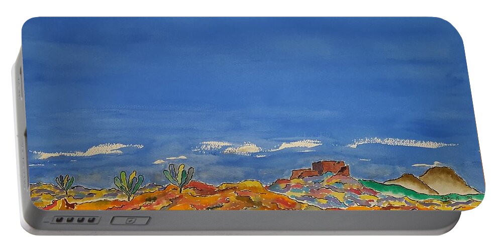 Watercolor Portable Battery Charger featuring the painting Desert Panorama by John Klobucher