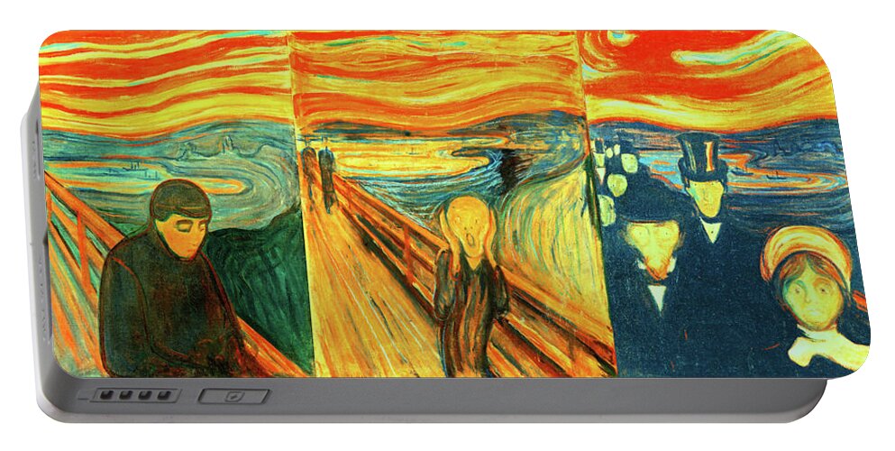 The Scream Portable Battery Charger featuring the digital art Despair, Scream and Anxiety by Edvard Munch - collage by Nicko Prints