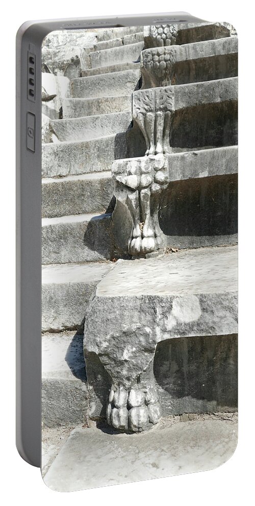 Antique Portable Battery Charger featuring the photograph Detail of stone footings of the odeon by Steve Estvanik