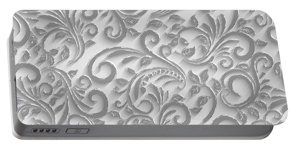 Pattern Portable Battery Charger featuring the painting Detailed line ornamental background with flowers 2 by Tony Rubino