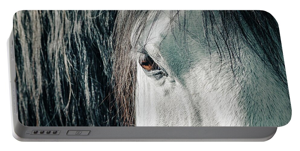 Beauty In Nature Portable Battery Charger featuring the photograph Details of horse's head by Benoit Bruchez