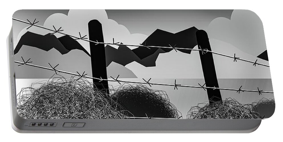 Grey Tones Portable Battery Charger featuring the digital art Detention by Ted Clifton