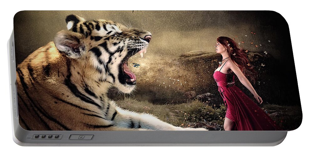 Tiger Portable Battery Charger featuring the digital art Determination by Maggy Pease