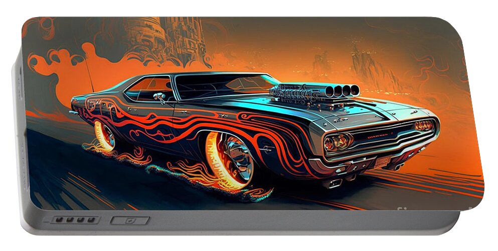 Devil Portable Battery Charger featuring the mixed media Devil Car by Jay Schankman