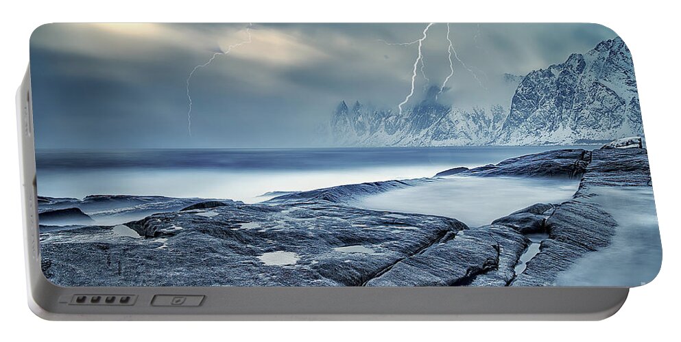 Seascape Portable Battery Charger featuring the photograph Devil's Teeth,Senja Norway by Sal Ahmed