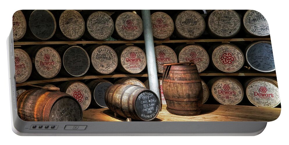 John Dewar & Sons Portable Battery Charger featuring the photograph Dewar's Aberfeldy Cask Tasting Room - Scotland - Whisky by Jason Politte