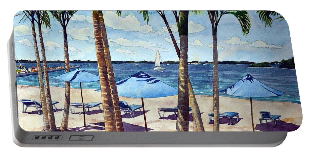 Beach Portable Battery Charger featuring the painting Dewey's got the Blues by Mick Williams