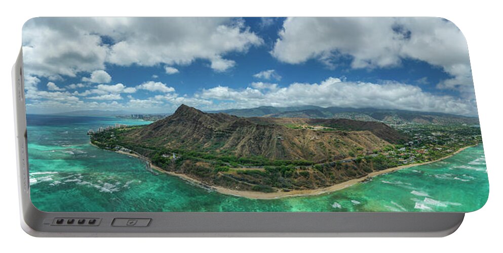 Diamond Head Waikiki Hawaii Panorama Aerial Portable Battery Charger featuring the photograph Diamond Head Waikiki Hawaii by Leonardo Dale