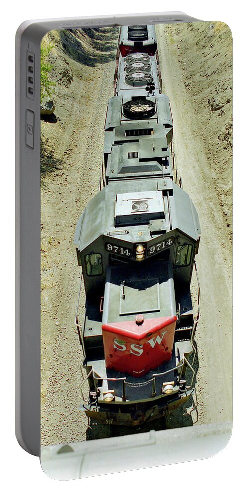 Diesel Under The Bridge Portable Battery Charger featuring the photograph Diesel Under the Bridge -- SSW EMD GP60 Locomotive in San Luis Obispo, California by Darin Volpe
