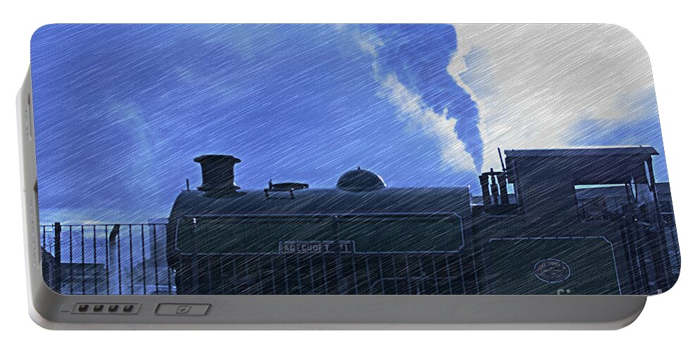 Picstonys Portable Battery Charger featuring the photograph Digital art of a steam train with a pencil drawing effect by Pics By Tony