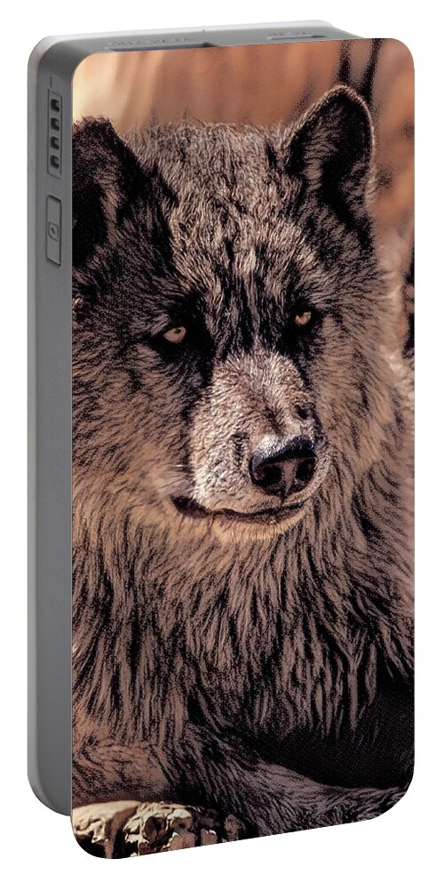 Wolf Portable Battery Charger featuring the photograph Digital Enhanced Wolf by MaryJane Sesto