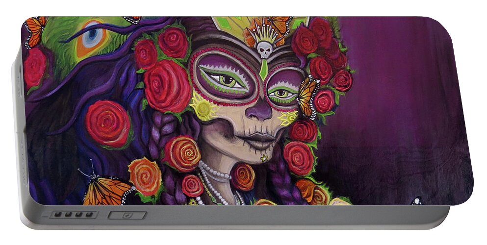 Dio Portable Battery Charger featuring the painting Dio de los Muertos - Catrina by David Sockrider