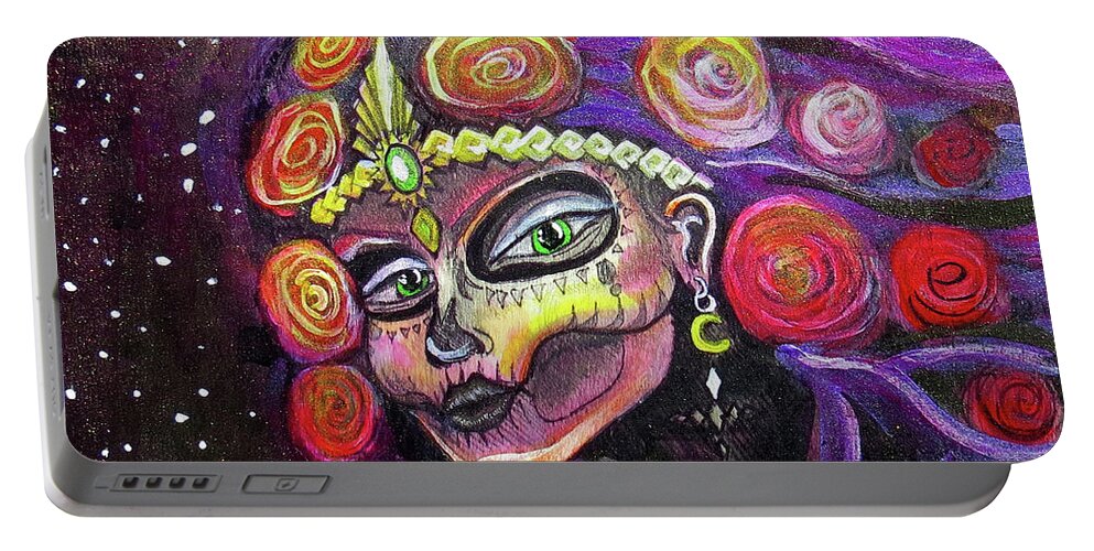 Dia Portable Battery Charger featuring the painting Dio de los Muertos Catrina3 by David Sockrider