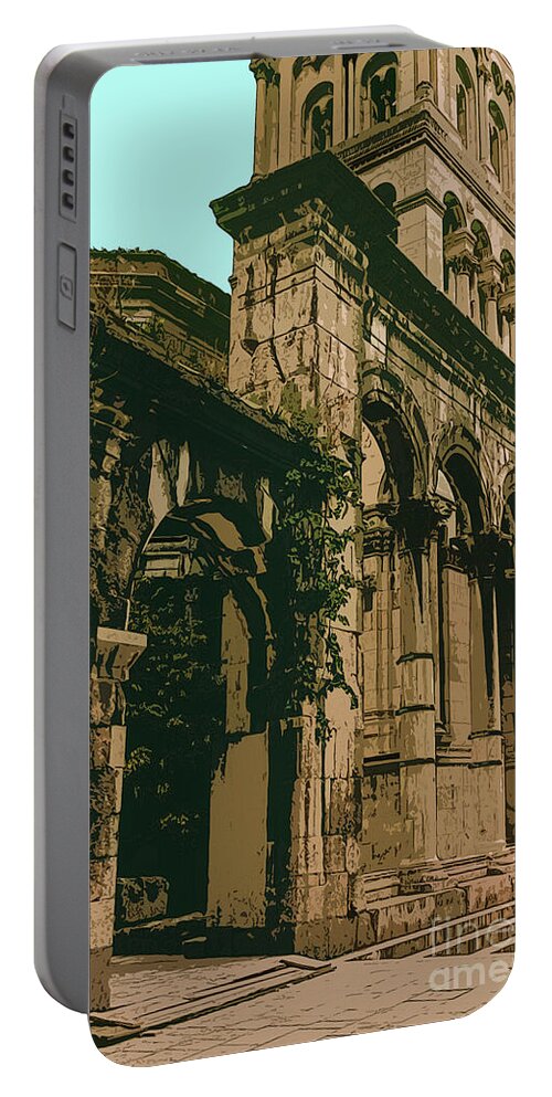Split Portable Battery Charger featuring the photograph Diocletian Palace Ruins and Cathedral Tower 4 by Bob Phillips